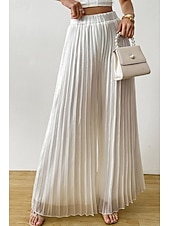 economico gamba larga e vita alta-Per donna Gamba larga Chinos Vacanza Moda Streetwear Lunghezza intera Vita media Tinta unica Patchwork Tasca Fascia Elastica Comodo Traspirante Inelastico Quotidiano All'aperto Vacanza Nero Bianco