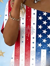  American Independence Day Women's T Shirt Tee Top Print Graphic American Flag Fashion Stylish Classic Short Sleeve One Shoulder Regular Tops Daily Going out Weekend Blue Red Summer Spring