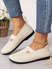 voordelige Platte damesschoenen-Paarse, ademende gebreide ballerina's voor dames met een brede pasvorm – lichtgewicht, elastische instapschoenen, minimalistische casual stijl voor wandelen, werk, reizen en dagelijks comfort.