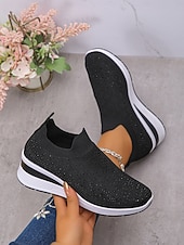 economico Sneakers da donna-Per donna Casuale Quotidiano Passeggiata Strass Plateau Zeppa Punta Tonda Casual Comfort Tessitura Volante Mocassino Nero Bianco Rosa