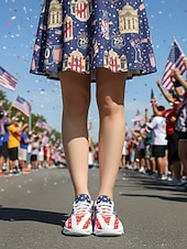  Adidași pentru femei cu imprimație de steag și vultur american cu ocazia aniversării de 250 de ani a Statelor Unite design cu artificii încălțăminte casual patriotică pentru Ziua Independenței parade