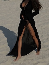 levne Plážové šaty-Dámské Plavky Přehozy Plavky Volány prázdniny Oblečení na pláž Bez vzoru Do V Dlouhý rukáv Plavky