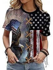 economico Magliette Giorno dell’Indipendenza-T-shirt patriottica da donna per il Giorno dell'Indipendenza grafico bandiera stella moda vintage stilosa maniche corte collo rotondo top regolari abbigliamento quotidiano weekend stampa blu rosso