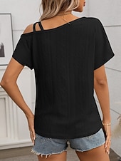 economico T-shirt semplice-Per donna Maglietta Semplice Moda Elegante Classico Manica Corta Senza Spalle Top Regolari Quotidiano Uscire Weekend Blu Nero Bianco Rosa Albicocca Estate Primavera