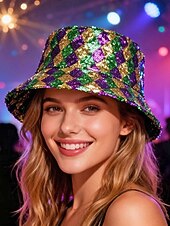 economico Accessori-cappello da pescatore con paillettes da donna – due modelli disponibili, poliestere, perfetto per il martedì grasso e le feste