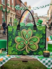  حقيبة تسوق نسائية ليوم القديس باتريك - أنماط متعددة، سعة كبيرة، مصنوعة من البوليستر المطبوع، مثالية للاحتفالات.