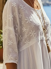 ieftine Cămăși-Pentru femei Cămașă Seturi inspirate de in Bluză Cămașă din bumbac Dantelă Peteci Culoare solidă De Bază Casual Lungime Manșon 3/4 În V Topuri obișnuite Zilnic Alb Vară Primăvară