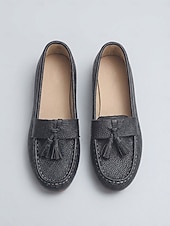 cheap Women's Slip-Ons &amp; Loafers-Women's White Tassel Moccasins Loafers – Soft Faux Leather Slip-On Shoes for Work, Weekend Wear, Travel &amp; Smart Casual Looks