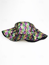 economico Accessori-cappello da pescatore con paillettes da donna – due modelli disponibili, poliestere, perfetto per il martedì grasso e le feste