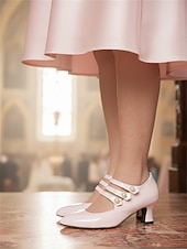 cheap Mother of Bride/Groom-Women's White Triple Strap Pearl Kitten Heels – Pointed Toe Elegant Mary Jane Pumps for Indoor Church Weddings, Mother of the Bride &amp; Sophisticated Ladies