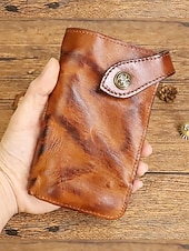 economico Portafogli-Portafoglio lungo da uomo in vera pelle, porta carte bifold vintage di grande capacità, stile retrò multicolore, design sottile e portatile per uso quotidiano, viaggi, lavoro e casual