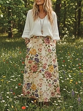 economico Gonne da Vacanza-gonna da vacanza da donna bohémien vintage casual maxi gonne a vita media stampa floreale anelastica quotidiana strada gialla estate