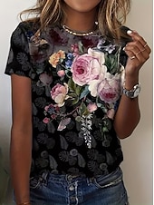 preiswerte Humor &amp; Zitate T-Shirt-Damen T Shirt Patchwork Druck Buchstabe Stilvoll Basic Klassisch Kurzarm Rundhalsausschnitt Rundhals Normale Oberteile Täglich Schwarz Weiß Sommer Frühling Herbst Winter
