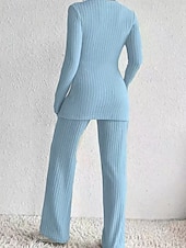 abordables Trajes de blusa para mujer-Mujer Blusa Conjuntos de pantalones parte superior del bolero Manga Larga Escote en Pico Color sólido Elegante Moda Ropa de calle Casual Diario Exterior Negro Caqui Azul claro Primavera Ajuste regular