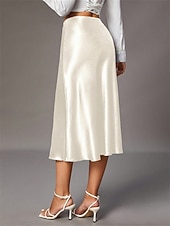 Χαμηλού Κόστους Επίσημες φούστες-Γυναικεία Σατέν φούστες Κομψό Βίντατζ Μοντέρνα Μίντι Ψηλή Μέση Φούστες Σκέτο Σουρωτά Κουρελού Ανελαστικό Καθημερινά Πάρτι Κρασί Αμύγδαλο Ανθισμένο Ροζ Πράσινο Χακί Καλοκαίρι