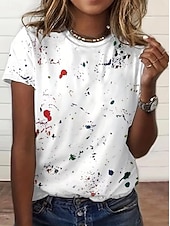 preiswerte Humor &amp; Zitate T-Shirt-Damen T Shirt Patchwork Druck Buchstabe Stilvoll Basic Klassisch Kurzarm Rundhalsausschnitt Rundhals Normale Oberteile Täglich Schwarz Weiß Sommer Frühling Herbst Winter