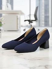 abordables Zapatos de salón de tacón ancho-Zapatos de tacón de bloque con puntera de punto en beige y negro para mujer: cómodos zapatos sin cordones transpirables para desplazamientos diarios de negocios y trabajo de oficina. &amp;damas