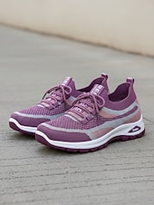 economico Sneakers da donna-scarpe da ginnastica da donna in maglia viola – scarpe da passeggio traspiranti e leggere con un design elegante per attività sportive e gite casual