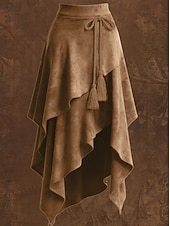 ieftine Fuste de toamnă și iarnă-Pentru femei Fustă din piele întoarsă artificială Boemia Epocă Modă Maxi Talie medie Fuste Multistratificat Inelastic Zilnic Vacanță Maro Deschis Maro Vară