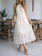 abordables Vestido Sencillo-Mujer Vestido maxi Vestido de una línea vestido halter Vestido con hombros descubiertos Casual Exterior Noche Ajuste regular Floral Sin Mangas Cuello halter Albaricoque Verano Primavera