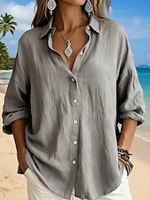 Недорогие Основные искусственные рубашки-Жен. Рубашка Бохо Рубашка Богемия Винтаж Повседневные Длинный рукав Длинные топы Повседневные Праздники На выход Синий Белый Желтый Розовый Небесно-голубой Лето Весна