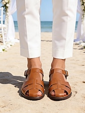 economico sandali-sandali da uomo in similpelle marrone con cinturini, design aperto traspirante, suola leggera e comoda, stile rilassato per matrimoni in spiaggia e occasioni estive