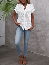 halpa pitsitopit-Naisten Paita Pitsipaita Pusero Mekkoiset topit Pitsi Napit Tavallinen Perus Moderni V kaula-aukko Päivittäin Katu Valkoinen Kesä