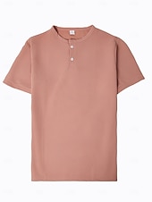 ieftine Tricou casual Henley-Bărbați Cămașă Henley Waffle Tee Top Manșon scurt Henley Vară Culoare solidă Modă Designer Comfortabil Nasturi Simplu Casual Zilnic În aer liber Negru Roz Alb Top tricou pentru bărbați