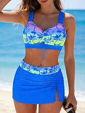 cheap Bikini Sets-Women's Swimwear Tankini 2 Piece Skirt Swimsuit Elegant Vacation Graphic Tropical V Neck Sleeveless Bathing Suits