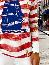  Giorno dell'Indipendenza Americana Per donna Maglietta Stampato Grafico A righe Moda Essenziale Classico Manica Lunga Girocollo Top Regolari Quotidiano Uscire Weekend Rosso Estate Primavera Autunno