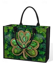 حقيبة تسوق نسائية ليوم القديس باتريك - أنماط متعددة، سعة كبيرة، مصنوعة من البوليستر المطبوع، مثالية للاحتفالات.