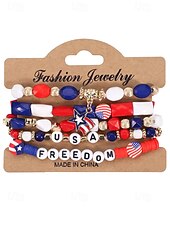 Недорогие Аксессуары-Юбилейный комплект многослойных браслетов для женщин к 250-летию США - сплавной материал с различными подвесками идеально подходит для Дня независимости и празднования в США