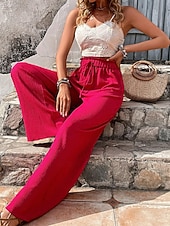 economico gamba larga e vita alta-Per donna Pantaloni Pantaloni Larghi Pantaloni casual Pantaloni a Nido d'Ape Vacanza Moda Streetwear Lunghezza intera Vita Alta Semplice Coulisse Tasca Gamba larga Comodità Leggero Morbido