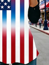  День независимости США Жен. Футболка С принтом Графика Флаг Мода Стиль Классика Длинный рукав Вырез под горло Обычные топы Повседневные выходные Одежда для отпуска Красный Лето Весна Осень