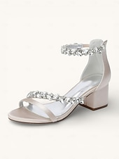 economico Damigella d&amp;#39;onore-scarpe con tacco color champagne per damigelle d'onore da donna – sandali da sposa con tacco a blocco e punta aperta, cinturini impreziositi da cristalli, eleganti scarpe da sposa per feste