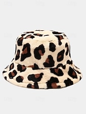 levne Dámské klobouky-Dámská čepice s leopardím potiskem a umělou kožešinou – více barev, polyesterový materiál, moderní a pohodlná na běžné nošení i do zimy