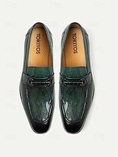 billige Loafers-Grønne herresko i skinn, elegant slip-on-design, komfortabel polstret såle, stilig, avslappet utseende for bryllup, fester og hverdagsbruk