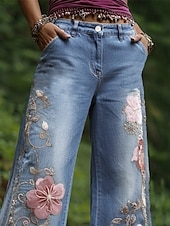  نسائي الرسوم البيانية ساق عريضه تشينوز العطلة عتيق موضة مكتمل الطول خصر عالي ورد جيب طبع مريح ناعم مرن نسبياً الأماكن المفتوحة عطلة شارع أزرق الربيع الخريف الشتاء فضفاض صالح