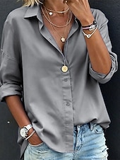 preiswerte Einfache Blusen-Damen Bluse Elegante Oberteile Gerafft Patchwork Knöpfe Einfarbig Einfach Elegant Vintage Damen Langarm Hemdkragen Normale Oberteile Täglich Arbeit Ferien Blau Hellgrün Grün Rosa Grau Herbst Winter