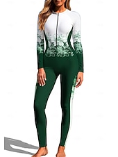 お買い得  ワンピースラッシュガード-女性用 レギュラー ラッシュガード フルボディラッシュガード ワンピースサーフィンスーツ 花 トロピカル風 カラーブロッキング ジッパーを閉める 内蔵ブラ付き フロントファスナー UVサンプロテクション フルカップ UPF50+ 長袖 フルボディー スイムウェア ボディスーツ サーフィン カヌー ビーチ 夏