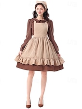  250e jubileum VS 19e eeuw jaren 1800 Prairiejurk Bonnet en schortset Lange Mouwen Pionier Meisje Koloniaal Pionier Onafhankelijkheidsoorlog Kostuum Dames Halloween Carnaval 4 juli Volwassenen Kleding