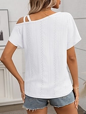 economico T-shirt semplice-Per donna Maglietta Semplice Moda Elegante Classico Manica Corta Senza Spalle Top Regolari Quotidiano Uscire Weekend Blu Nero Bianco Rosa Albicocca Estate Primavera