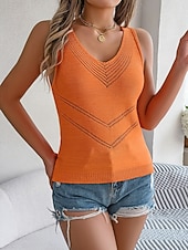 Χαμηλού Κόστους Απλή δεξαμενή-Γυναικεία Μπλουζάκια με πλέξιμο ρίμ Αμάνικη Μπλούζα Μπλουζάκι μπλουζάκι Συμπαγές Χρώμα Μοντέρνα Στυλάτο Κλασσικό Αμάνικο Λαιμόκοψη V Κανονικά μπλουζάκια Καθημερινά Εξόδου Σαββατοκύριακο