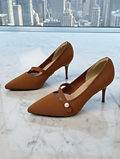 abordables Pompes Classiques-Women's Burgundy Pointed Toe Knit Pumps with Pearl Strap Accent – Comfortable High Stiletto Heels for Daily Commuting, Office Wear &amp; Elegant Professional Ladies
