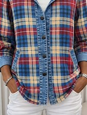 preiswerte Kapuzenjacke-Damen Freizeitjacke Kapuzenjacke Warm Bequem Reißverschluss Tasche Knöpfe Lässig Karomuster Heim Outdoor Urlaub Alltagskleidung Regulär Mit Kapuze Lässiger Schnitt Langarm Oberbekleidung Blau Herbst