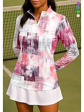 preiswerte Damenbluse-Damen Geometrisch Farbverlauf Shirt Sporthemd Golf-Poloshirt Tennis Shirt Langarm Reißverschluss Blumen UPF50+ UV-beständig Hohe Elastizität Feuchtigkeitsableitend Atmungsaktiv Tennis Golfspiel