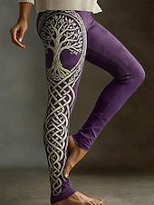  Per donna Vichingo Leggings Leggings comodi Vacanza Vintage Stile Etnico Lunghezza intera Vita Alta Albero Stampa Confortevole Elasticizzato Casuale Quotidiano Vacanza Blu Nero Viola Primavera Autunno
