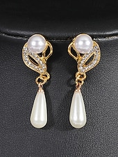 preiswerte Hochzeit ACC-Elegantes Schmuckset aus Imitationsperlen für Damen, bestehend aus Halskette und Ohrringen in Gold- und Silberfarben mit Kristallakzenten, perfekt für Hochzeiten und festliche Anlässe.