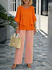  Mujer Conjuntos de pantalones Media Manga Mariposa Escote Redondo Graphic A Rayas Elegante Vacaciones Casual Diario Azul Piscina Amarillo Rosa Primavera verano Ajuste regular