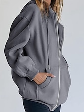 Недорогие Толстовки и Кофты-Женская объемная толстовка на молнии с длинными рукавами, повседневная толстовка с капюшоном и карманами для повседневной носки, несколько цветов.
